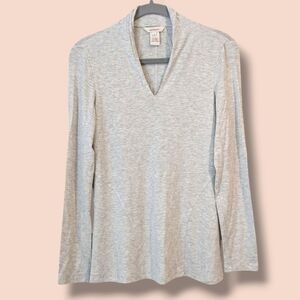 Sundance Heather Grey Modal Slim Long Sleeve V-Neck Shirt Comfort Travel Casual
